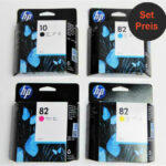 Tinte HP 10 - C4844a - schwarz im SET mit 3xHP 82 Farbpatronen